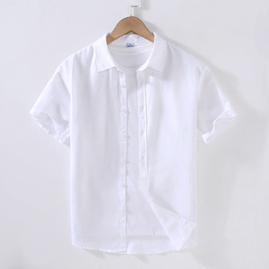 Chemise décontractée pour homme en lin et coton à manches courtes, style boutonné, pour les vacances tropicales à la plage, t-shirts unis - Product Image 4