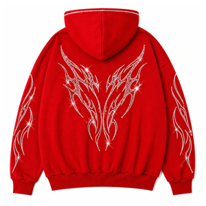 Sweat à capuche zippé American Fit avec strass – Pull en polaire premium style baseball avec poches et logos brodés – Commandes en gros OEM - Product Image 6