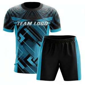 Ensemble short et maillot de squash personnalisé sublimé jaune et bleu, anti-humidité, col rond, manches courtes, unisexe adulte, été, contrasté - Product Image 4