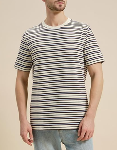 T-shirt Homme Rayé Oversize 100% Coton 240 GSM Tricoté Personnalisé avec Logo OEM Écologique Haute Qualité Coupe Boxy Épaules Tombantes - Product Image 4