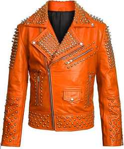 Chaqueta de Cuero Vacuno con Tachuelas Estilo Punk para Hombre, Chaqueta de Motero con Tela de Lona, Resistente al Viento, Transpirable, Ecológica, Informal de Invierno - Product Image 1
