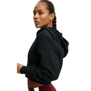 Hoodies crop top d'hiver 100% Coton Polaire pour Femme, Coupe ajustée, Style Streetwear, avec fermeture éclair et cordon de serrage, Confortables, Vente en gros personnalisée - Product Image 4