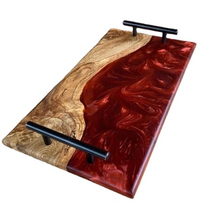 Bandeja de servicio de desayuno de comida de serpiente moderna personalizada, venta al por mayor de lujo, madera de acacia y resina azul con mango de Metal para bandeja de cocina - Product Image 4