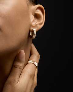 Custom 14K 18K Solid Gold Wide Fluted Hoops <b>Earrings</b> Minimalist Small Medium Large Statement Huggies Jewelry For Women Wholesale - Product Image 6
