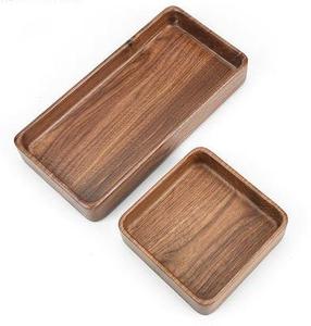 Plateau de service rectangulaire en bois d'acacia poli de haute qualité, moderne et écologique, avec poignée en métal et motif personnalisé pour les fêtes - Product Image 2