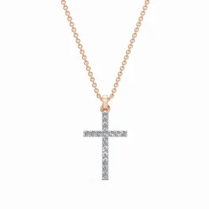 Collier pendentif en diamant de laboratoire en forme de croix, or rose 18 carats, 0,34 carat, taille brillant rond, pour fiançailles, mariage, tendance féminine - Product Image 1