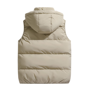 Winter Outdoor Coated Sleeveless Bubble Waterproof Breathable Hooded Puffer <b>Vest</b> Custom <b>Utility</b> Outerwear Beige Solid Color - Product Image 2