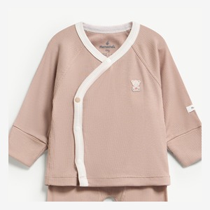 Ensemble 2 pièces unisexe pour bébé en Lyocell Spandex côtelé à manches longues avec boutons-pression, barboteuse à pieds pour nouveau-né, ODM Vietnam - Product Image 3