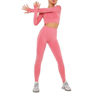 Conjunto de Yoga de Dos Piezas Sin Costuras de Spandex/Poliéster de Alta Calidad, Listo para Usar, con Espalda Descubierta y Frente Sólido, Shorts de Cintura Alta de Secado Rápido para Mujer - Product Image 4