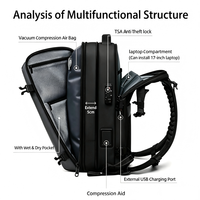 Sac à dos de voyage professionnel unisexe, étanche, antivol, extensible, avec serrure TSA, pompe à air USB, compression sous vide pour ordinateur portable 17 pouces