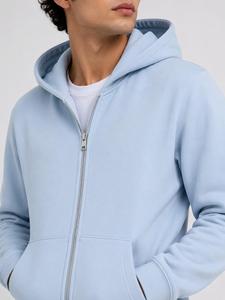 Sweat-shirt à capuche zippé pour homme, couleur claire, coupe classique, 100% coton molletonné, avec poche, style streetwear décontracté, tendance, vente chaude - Product Image 6