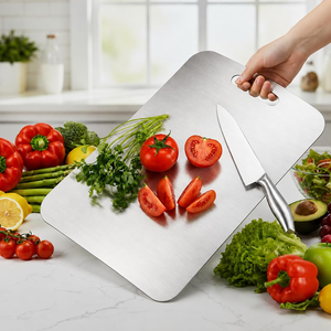 Tabla de Cortar de Acero Inoxidable Plateado Pulido, Hecha a Medida, Única, con Asa, Apta para Lavavajillas, Utensilios de Cocina - Product Image 6