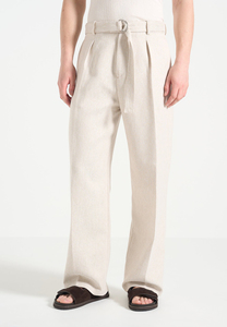 Men's High Waist Wide Leg Cotton Sweatpants <b>Belt</b> Pleated Front Plus Size Customizable All Seasons Lightweight Breathable <b>Elastic</b> - Product Image 6