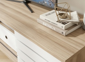 Mueble de TV Moderno para Salón de 180 cm, Color Roble Somana Claro con Blanco, 2 Puertas Corredizas, Cajón, Fácil Montaje, TV6069, para Villa o Apartamento - Product Image 2