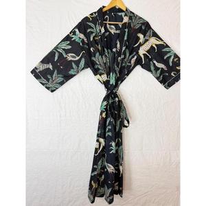 Robe Kimono en Coton Imprimé Jungle, Peignoir Léger, Imprimé Bloc, Style Bohème, Tenue d'Été, Robe de Plage et de Spa, Unisexe - Product Image 1