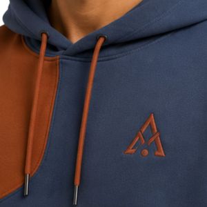 Sweat à capuche personnalisé pour homme, bleu rouille, en molleton de coton épais, color block, brodé, style streetwear, marque privée, fabrication OEM - Product Image 3