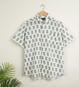 Chemise d'été ethnique formelle pour homme, 100 % coton, à manches courtes, respirante, écologique, imprimée à la main, rayée et batik - Product Image 2