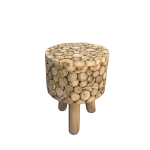 Tabouret en bois de teck massif fait main en gros et table d'appoint ronde en bois rustique moderne avec pieds, meubles naturels - Product Image 2