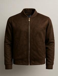 Chaqueta de Invierno para Hombre Vivouge Industries, Envío Inmediato, Gamuza Marrón, Cuero Genuino, Estilo Vintage, Cierre de Cremallera, Cuello Mao, Impermeable - Product Image 2