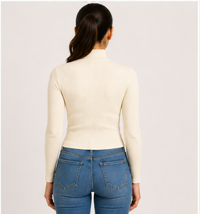 Top de algodón acanalado de cuello alto para mujer, de excelente calidad, elástico, de manga larga, para invierno, a precio directo de fábrica, ropa de invierno para mujer - Product Image 3