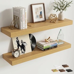 Estante Flotante de Madera de Teca Dorada Premium |   Almacenamiento Minimalista Invisible con Montaje en Pared 60x20x8cm para Sala de Estar - Product Image 6