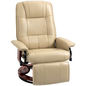 Poltrona Reclinabile Manuale in Pelle Bianco Crema, Girevole e Regolabile, con Poggiapiedi, Base in Legno Rivestita, Braccioli in Spugna, Set per Soggiorno - Product Image 1