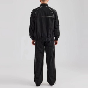 Wholesale Trendy Breathable Nylon Polyester Unisex Windbreaker Set Men's Reflective Piping <b>Jacket</b> Hooded Summer Jogging Wear - Product Image 3