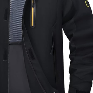 Veste de pluie unisexe grande taille à capuche coupe-vent résistante à l'eau respirante avec fermeture éclair intégrale pour l'extérieur, 5 poches, poignets ajustables - Product Image 3