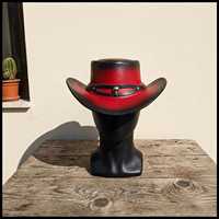 Chapeau de cowboy en cuir rouge et noir de qualité supérieure, personnalisé, avec bande crâne, style western gothique, pour motard et outback