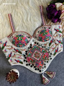 Modern Style Soft Silk with Embroidery & Hand Mirror work & Sleeveless & Fancy <b>Back</b> <b>Corset</b> Style Blouse Indian Supplier - Product Image 3