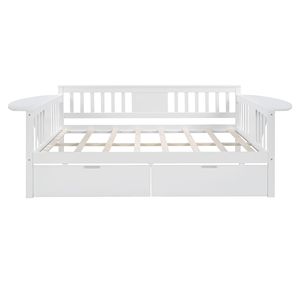 เตียงนอนกลางวันสีขาวขนาดเต็มพร้อมลิ้นชักไม้2ลิ้นชักเตียงรองรับ - Product Image 3