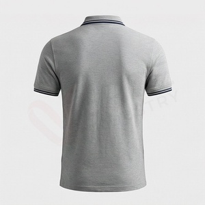 Polo à manches courtes gris pour homme, 100% coton jersey, décontracté, respirant, coupe classique, design tricoté uni - Product Image 2