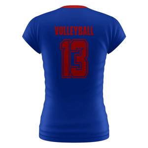 เสื้อวอลเลย์บอลดีไซน์พรีเมียมสำหรับทุกเพศ สีแดง พิมพ์ลายแบบซับลิเมชั่น ระบายเหงื่อได้ดี แขนสั้น คอกลม เสื้อทีม ผู้ผลิต OEM - Product Image 5