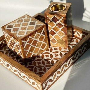 Ensemble d'encensoirs en bois exquis avec un design en treillis blanc orné, boîte de rangement pour Bakhoor et plateau de présentation pour l'aromathérapie - Product Image 5