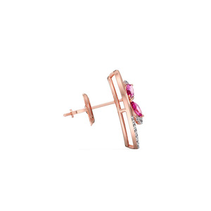 Boucles d'oreilles pendantes en or rose avec pétales roses - Product Image 3