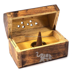 Brûleur d'encens artisanal en bois en forme de cône avec symbole d'éléphant, support décoratif spirituel pour les espaces de vie - Product Image 4