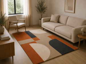 Tapis en laine tufté à la main pour salon, style Mid-Century Modern Bauhaus, orange brûlé, anthracite, design personnalisé OEM - Product Image 1