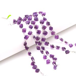 Perles en améthyste violette naturelle en forme de feuille, pierres précieuses en améthyste sculptées à la main pour la création de bijoux, 10-11 mm, 8 pouces, par un grossiste indien - Product Image 2