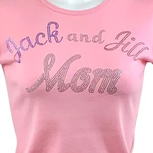 Pink Short Sleeve Crew Neck <b>T</b> <b>Shirt</b> Featuring Jack and Jill Mom Embroidered Text Graphic Women's Stylish Everyday Casual Fashion - Product Image 6