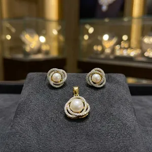 Elegant Gold Rhodium Plated Synthetic Diamond Pearl Luxury Women's Pendant <b>Necklace</b> <b>Set</b> AAA Export Quality <b>Indian</b> Wedding - Product Image 1