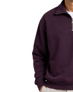 Sweat-shirt à col zippé surdimensionné pour homme, violet foncé, en molleton, à manches longues, style streetwear décontracté, personnalisé, en coton épais - Product Image 3