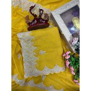 Saree de fête avec broderie de séquence et de cordon Robes élégantes de travail - Product Image 3