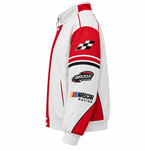 เสื้อแจ็คเก็ตแข่งรถ NASCAR วัสดุพรีเมียม โพลีเอสเตอร์/คอตตอน สีขาวแดง เสื้อแจ็คเก็ตมอเตอร์สปอร์ตสำหรับผู้ชาย ดีไซน์ใหม่หรือหลากหลายแบบ - Product Image 2