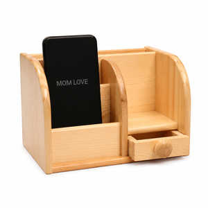 Porte-stylos en bois moderne fait main et organiseur de cartes de visite avec tiroir pour rangement de bureau - Product Image 1