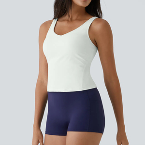 Débardeur court blanc en dentelle pour femme, col rond, sans manches, couleur unie, tricoté en Spandex et Polyester, respirant, idéal pour le sport, l'entraînement et le yoga - Product Image 2