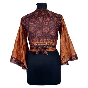 Robe à nouer 100% vintage faite à la main pour femmes, style bohème hippie ethnique, hauts à nouer, robes décontractées à motifs floraux - Product Image 2