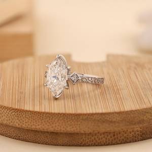 Hexagon Cut Diamond Moissanite Engagement Sterling <b>Silver</b> <b>Ring</b> Floral Band Vintage Inspired Luxury <b>Ring</b> - Product Image 1