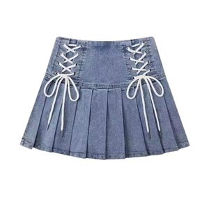 กระโปรงยีนส์สั้นทรงเอวสูงจีบระบายสำหรับผู้หญิง สั่งซื้อขั้นต่ำน้อย เหมาะสำหรับใส่ลำลองในฤดูร้อน แฟชั่นคุณภาพสูง - Product Image 3