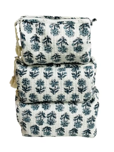 Cotton Cosmetic Bag Set With Zipper Closure Bohemian Style Floral Pattern Multi Function Toiletry Bags Medium Size - Product Image 5