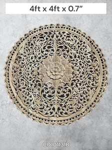 Paneles Redondos Grabados de Madera de Teca de 4 pies para Colgar en la Pared, 100% Hechos a Mano, de Alta Resistencia, Ecológicos, de Origen Tailandés Clásico - Product Image 5